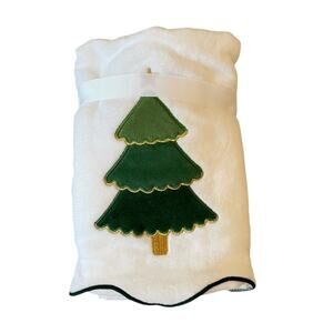 Kassatex Green Velvet Christmas Tree Hand Towels 16x28 Embroidered Set of 2 NEW